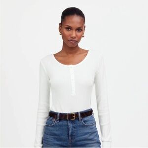 Madewell White Waffle Long Sleeve Henley Top L NWT